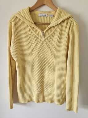 Vintage Liz Claiborne Quarter Zip Yellow Ribbed Women's Sweater